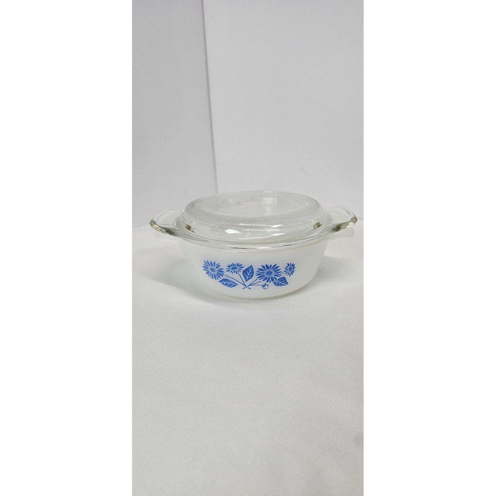 Anchor Hocking Fire King 12 Oz Casserole Dish/Blue Cornflower 472 Vintage W/ Lid